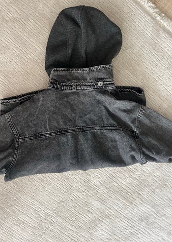 Gri Kapüşonlu Erkek Çocuk Denim Ceket - Görsel 2