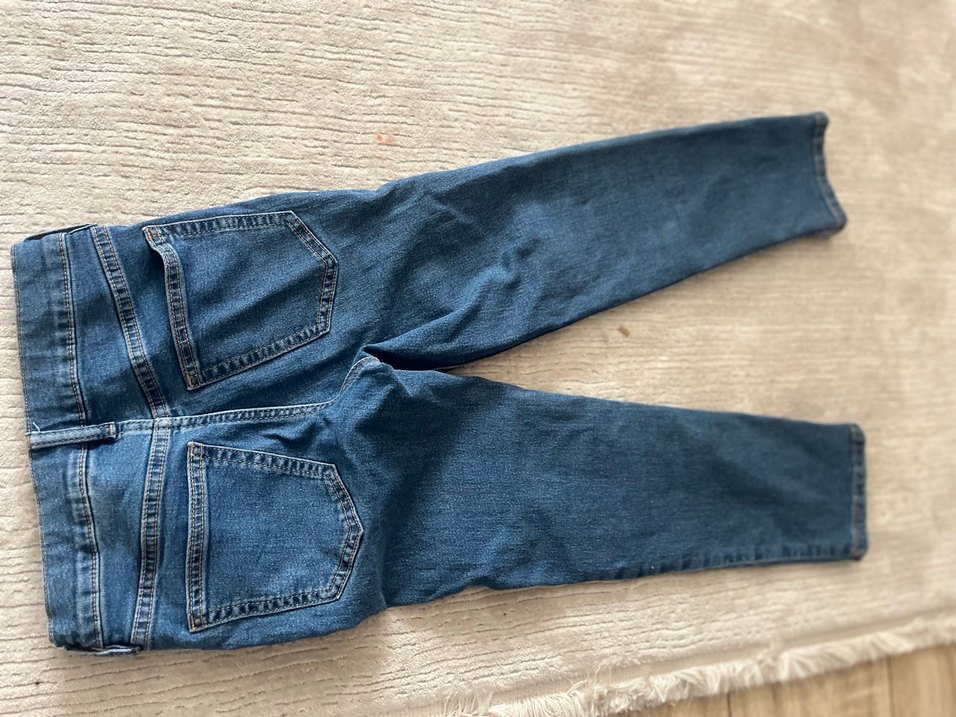 Düğmeli Mavi Bol Kesim Kadın Kot Pantolon - Görsel 2