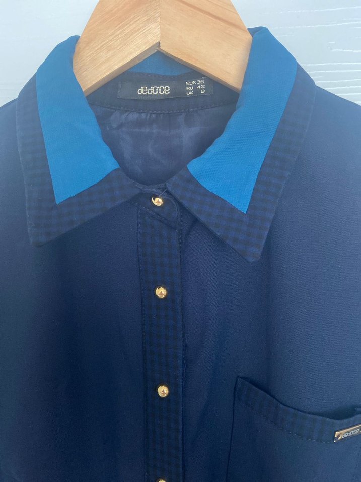 Düğmeli Lacivert Ofis Elbise - Görsel 3