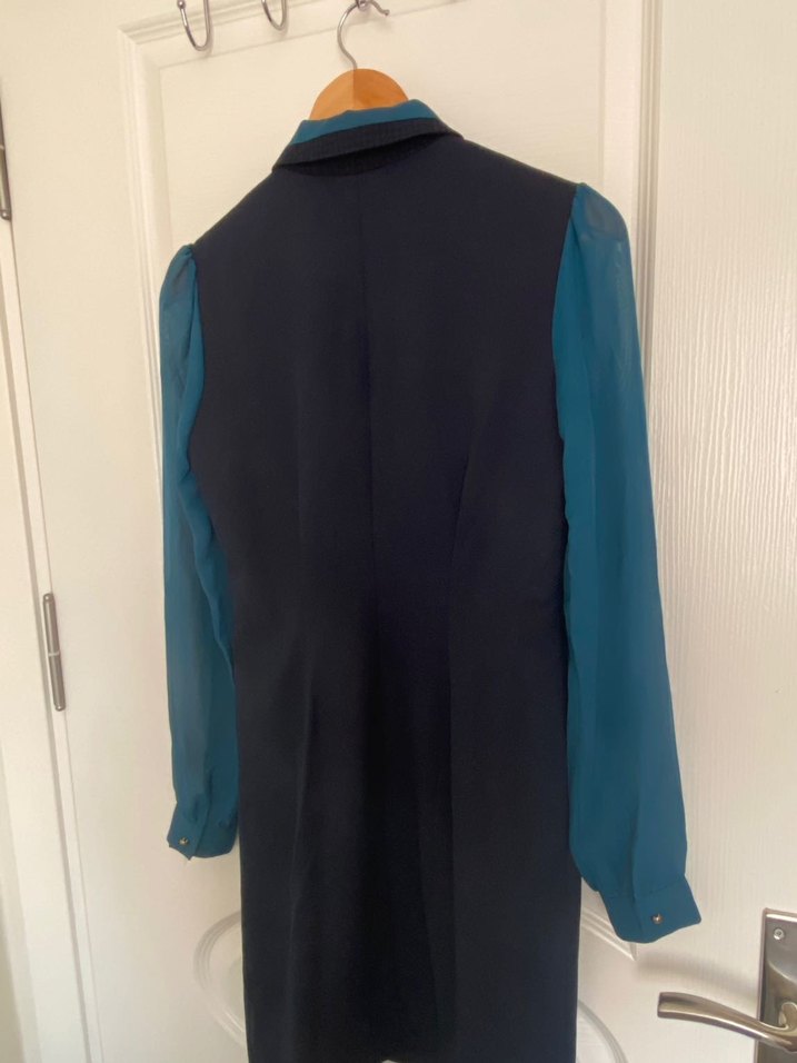 Düğmeli Lacivert Ofis Elbise - Görsel 4