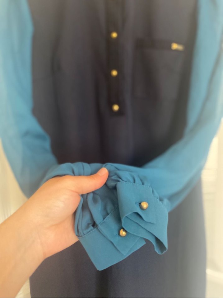 Düğmeli Lacivert Ofis Elbise - Görsel 2