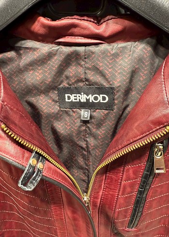 s Beden Bordo Deri Biker Ceket, Fermuarlı, Uzun Kol