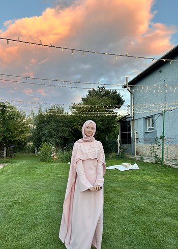 Abiye Pastel Pembe Tesettur Elbise Sal