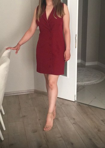 Bordo Düğmeli ceket Elbise