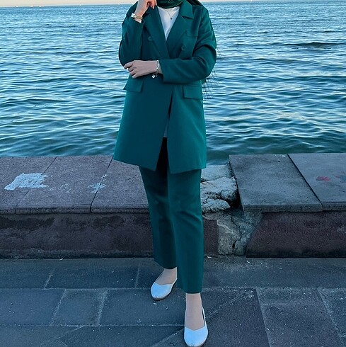 Yeşil blazer ceket takım