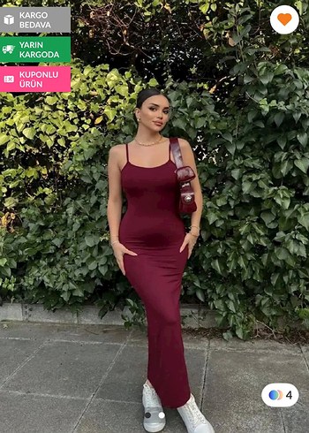 Bordo İnce Askılı Uzun Elbise