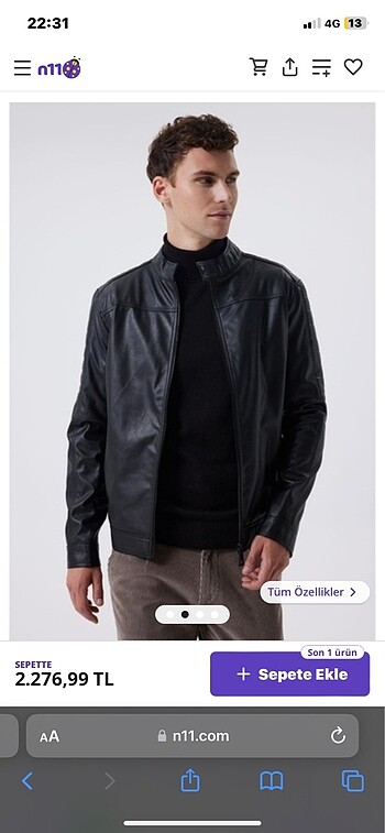 Lee cooper erkek siyah deri mont