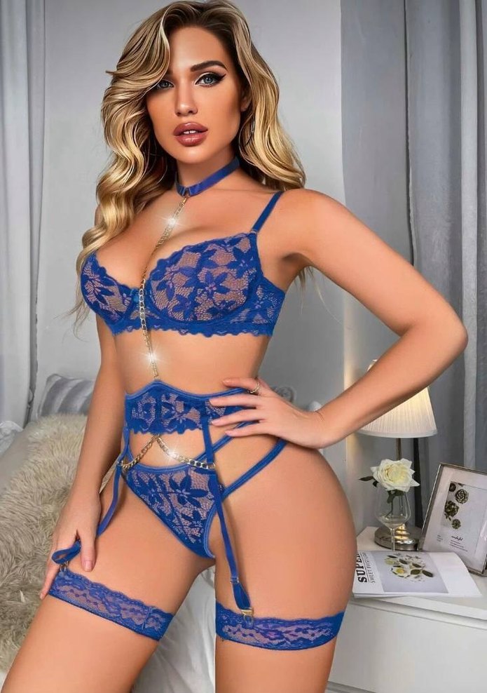 Mavi Dantel Mini Bohem Bralet Takımı - Görsel 3