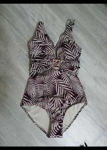 Bordo Zebra Desenli Kemerli Kadın Mayo - Görsel 2