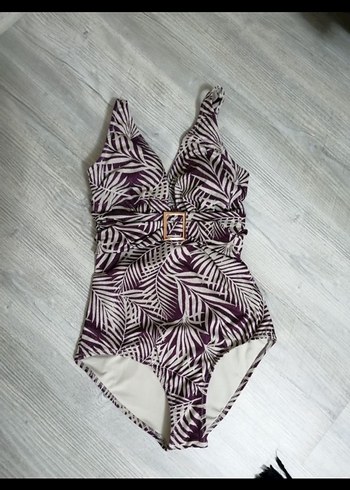 Bordo Zebra Desenli Kemerli Kadın Mayo - Görsel 3