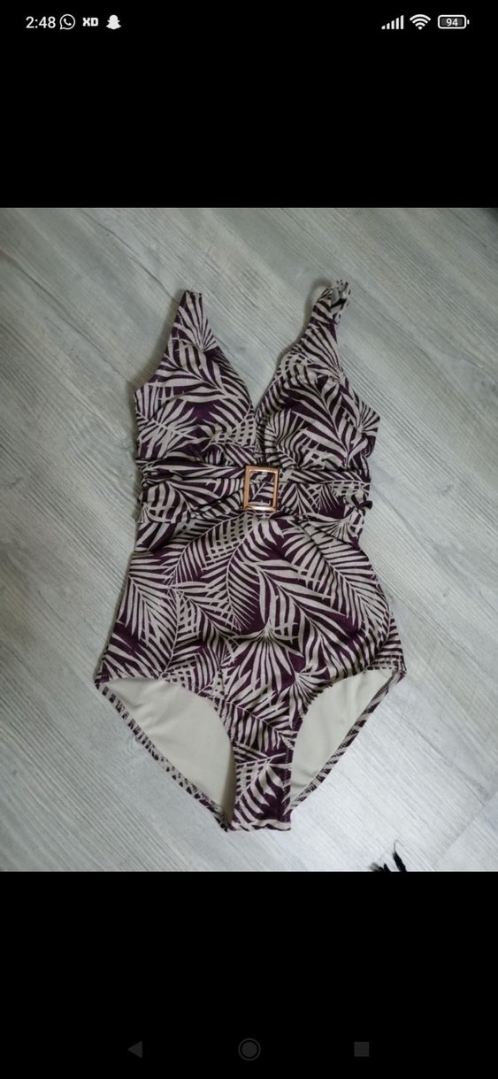 Bordo Zebra Desenli Kemerli Kadın Mayo - Görsel 2