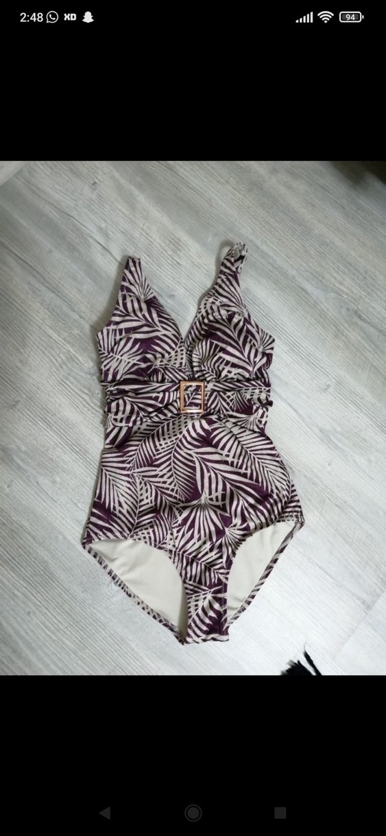 Bordo Zebra Desenli Kemerli Kadın Mayo - Görsel 3