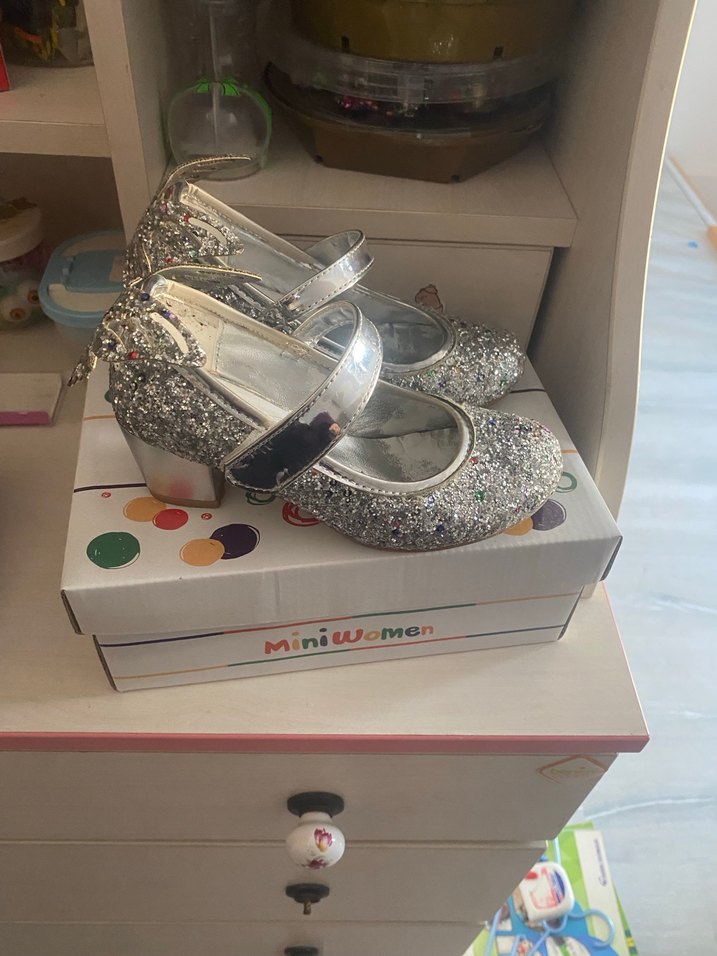 Gri Simli topuklu Babet Ayakkabı - Görsel 5