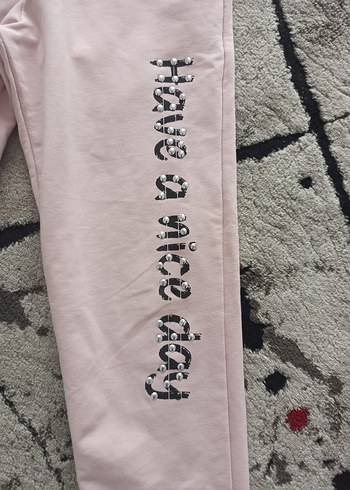 Baskılı Kemerli Pembe Kız Eşofman Altı - Görsel 3