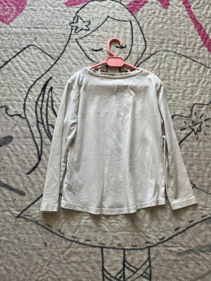 Beyaz Baskılı Uzun Kollu Kız Tişörtü - Görsel 3