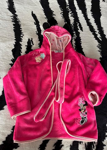 Kız Çocuk Pembe minimaus Kapüşonlu Bornoz - Görsel 2