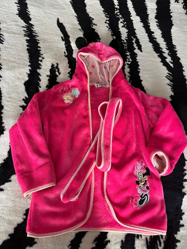 Kız Çocuk Pembe minimaus Kapüşonlu Bornoz - Görsel 2