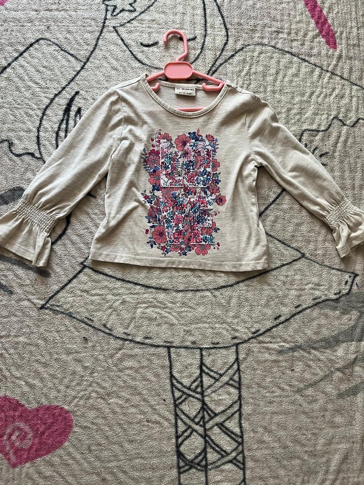 Kız Çocuk Uzun Kollu İşlemeli Tişört - Görsel 3