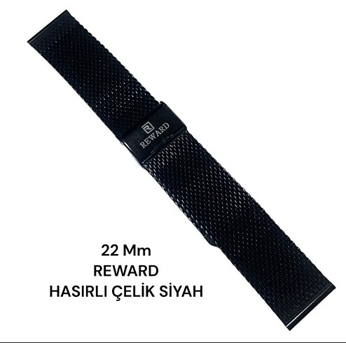 ??REWARD 22 Mm ÇELİK SİYAH HASIR SAAT KORDONU