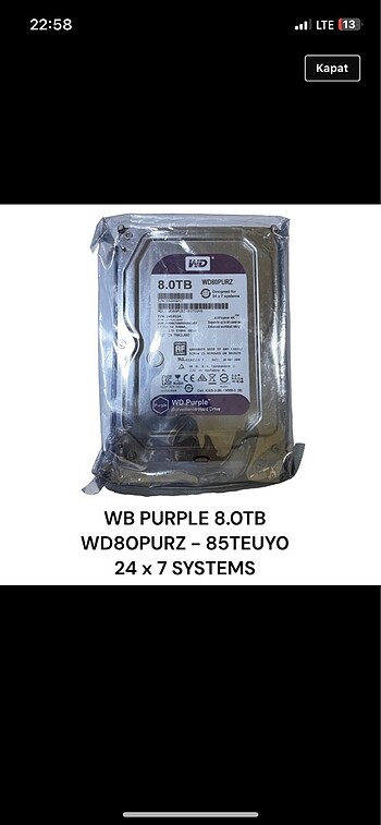 WB PURPLE 8.0TB WD80PURZ - 85TEUY0 24 x 7 SYSTEMS