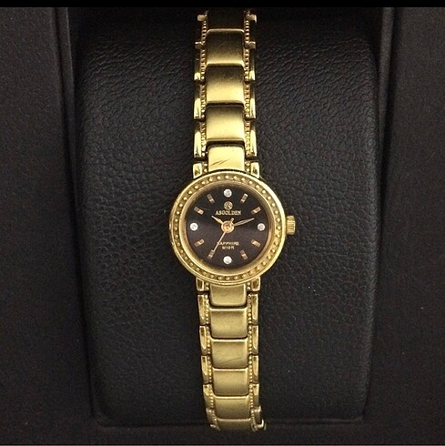 AS GOLD QUARTZ ALTIN KAPLAMA SAFİR CAM BİLEKLİK MODEL BAYAN SAAT