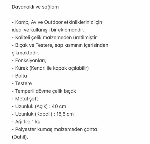 Diğer FREE CAMP JESSE KATLANIR KÜREK KAMP TESTERE BIÇAK