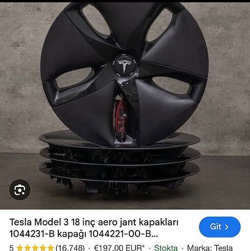 Beden Renk 4 AD TESLA 3 18 - 19 İNÇ AERO JANT KAPAGI ORJİNAL ( 1044221-00-B