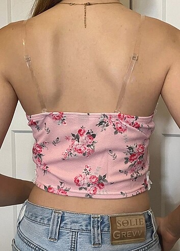 s Beden Çiçek Baskılı Fırfırlı Pembe Üst