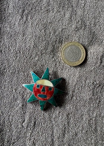 950 ayar gümüş mineli İnka güneşi kolye ucu - Görsel 4