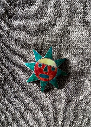 950 ayar gümüş mineli İnka güneşi kolye ucu - Görsel 2