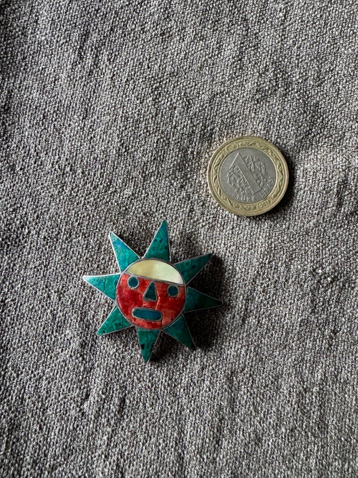 950 ayar gümüş mineli İnka güneşi kolye ucu - Görsel 4