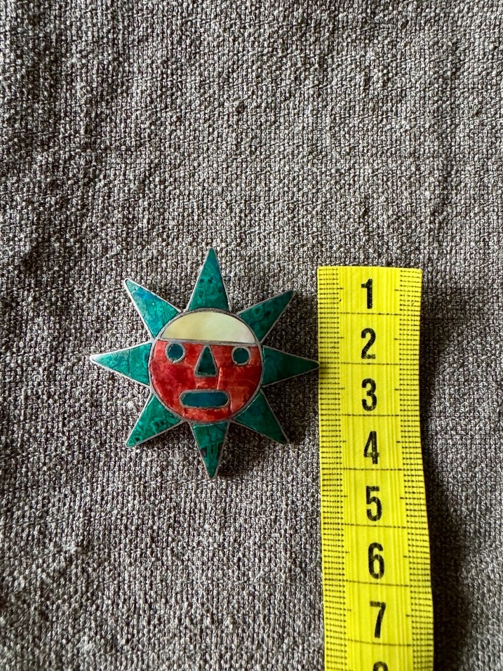 950 ayar gümüş mineli İnka güneşi kolye ucu - Görsel 5