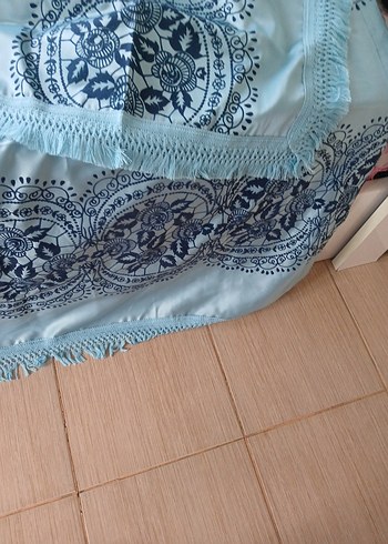 Nakışlı Pastel Mavi Yatak Örtüsü - Görsel 4