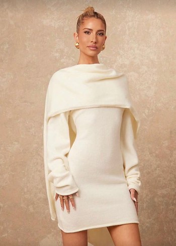 Belden bağlamalı triko elbise - Görsel 2