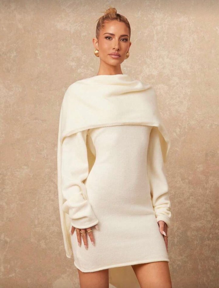 Belden bağlamalı triko elbise - Görsel 2