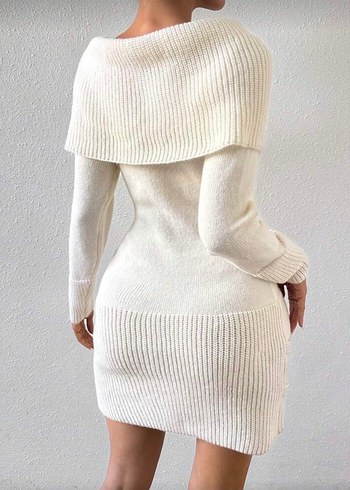 Krem Triko Mini Elbise - Görsel 2