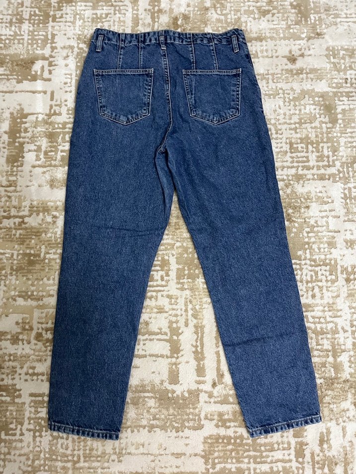 Kadın Mavi Kemerli Midi Boy Denim Pantolon - Görsel 2