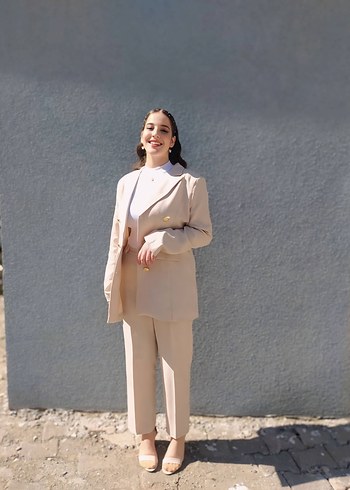 38 Beden sarı Renk Dantel Detaylı Sarı Kadın Uzun Blazer