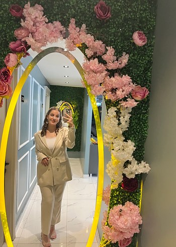 Dantel Detaylı Sarı Kadın Uzun Blazer