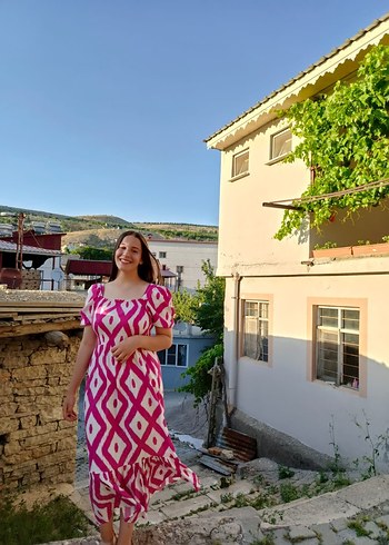Trendyol & Milla Pembe Bohem V Yaka Uzun Elbise