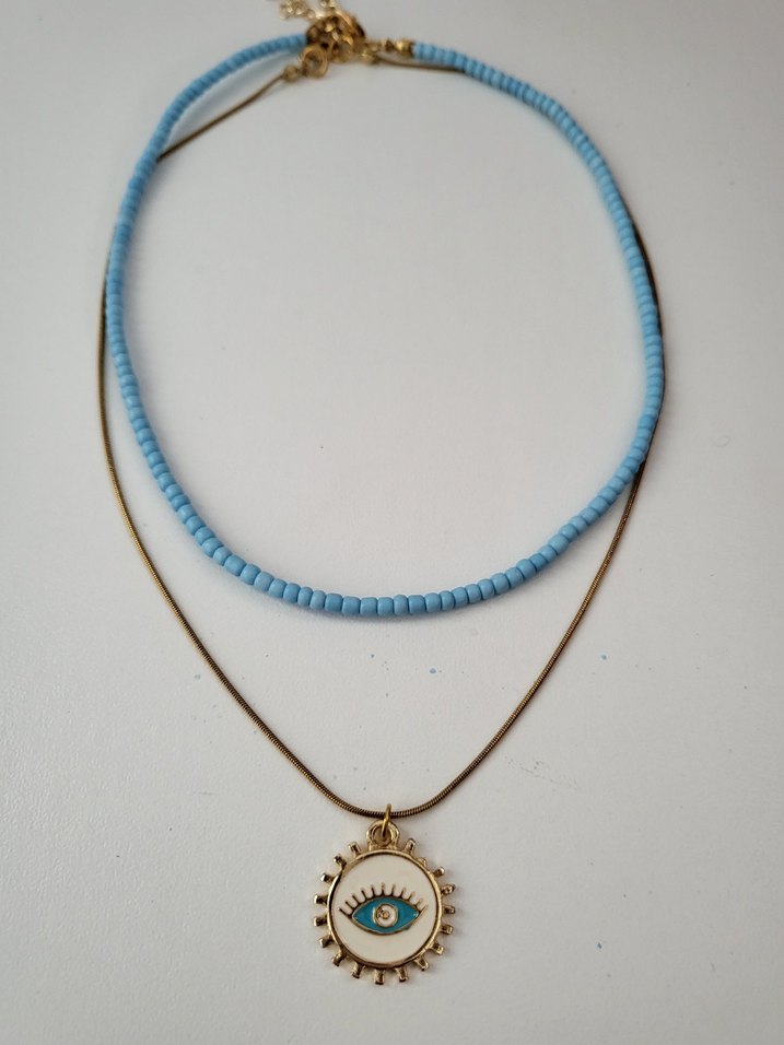 ikili kolye seti mavi boncuktan ve göz figürlü - Görsel 2