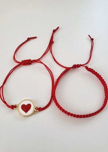 kırmızı örgü bileklik seti - Görsel 3