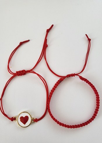 kırmızı örgü bileklik seti - Görsel 2