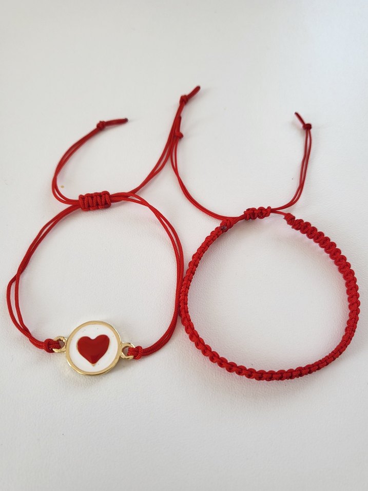 kırmızı örgü bileklik seti - Görsel 3