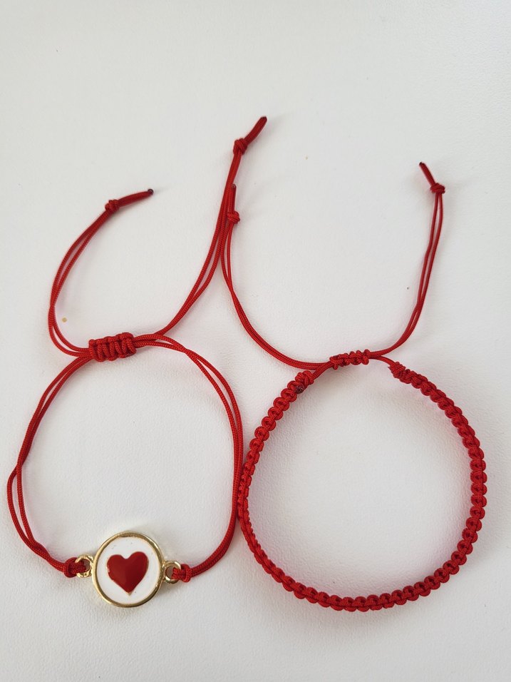 kırmızı örgü bileklik seti - Görsel 2