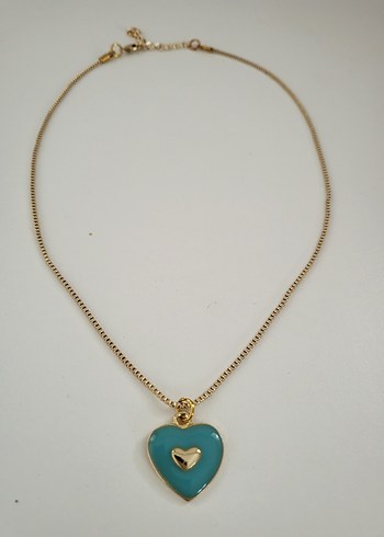 Turkuaz Boncuklu Mini Bohem Kalp Kolye - Görsel 4