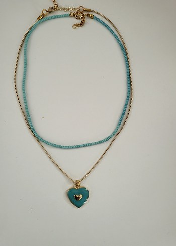 Turkuaz Boncuklu Mini Bohem Kalp Kolye - Görsel 2
