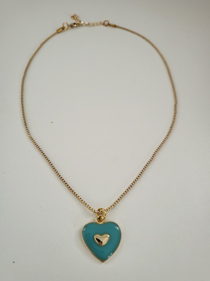 Turkuaz Boncuklu Mini Bohem Kalp Kolye - Görsel 4