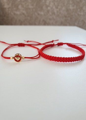 kırmızı örgü bileklik seti - Görsel 2