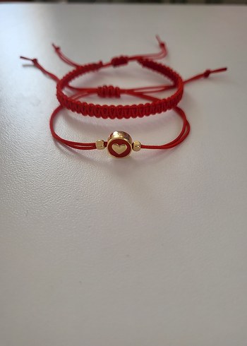kırmızı örgü bileklik seti - Görsel 4